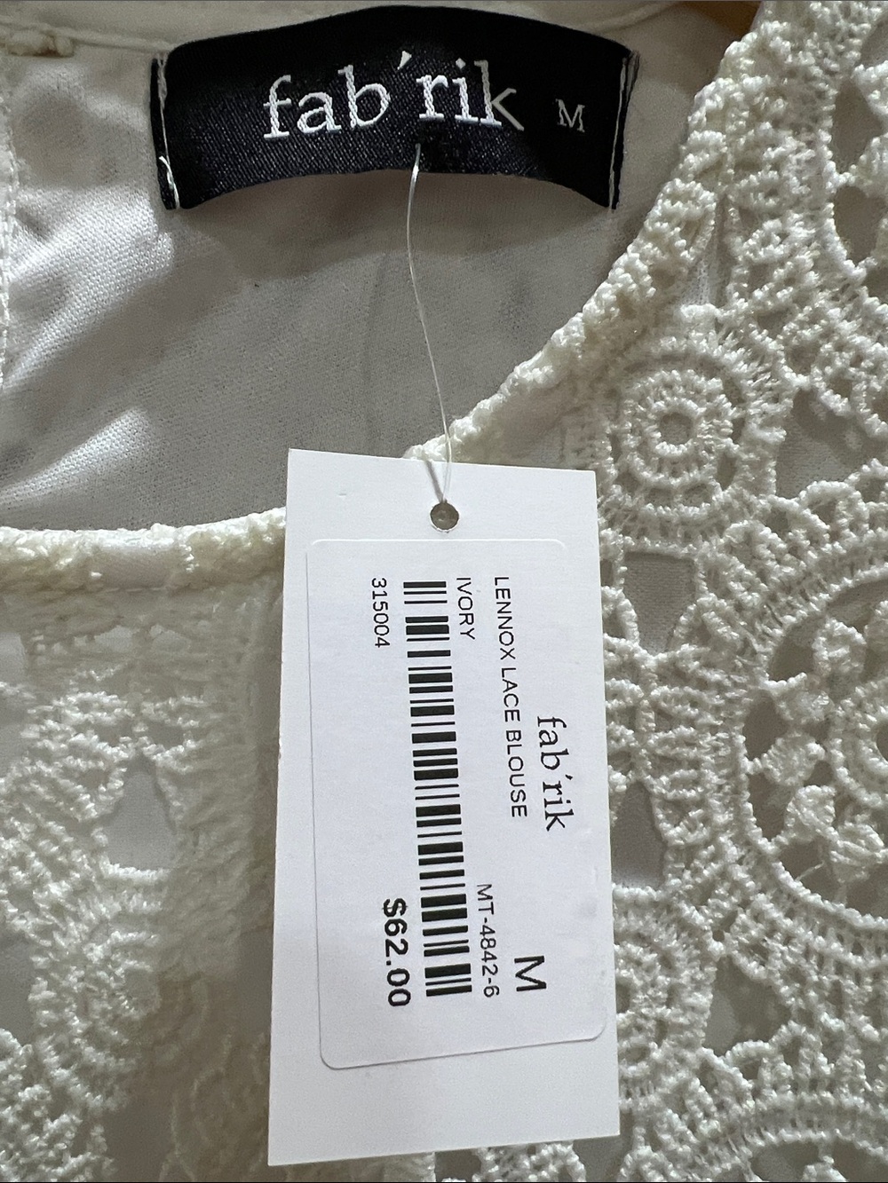 NEW with tags Fabrik  Ivory Crochet Lace Top